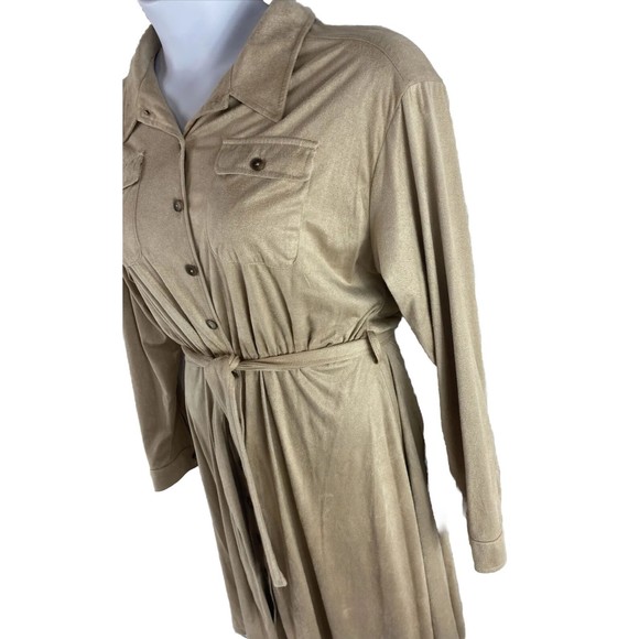 Calvin Klein Women’s 12 Faux Suede Dress Long Sleeve Collared Belt Button Down - Picture 3 of 10